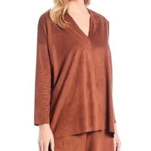 Bryn Walker Top Baxter Faux Suede Tunic in Sequoia Brown V Neck Sz XXL NWT